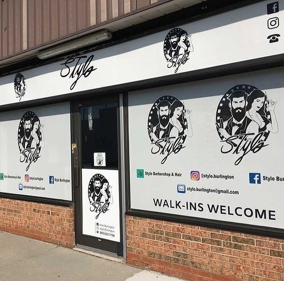 Retail storefront with custom window graphics